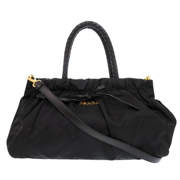 Prada BN1631 TRSSUTO BOW Nylon and Leather NERO Black 2-Way Handbag (0810PRADA) - Picture 1 of 10